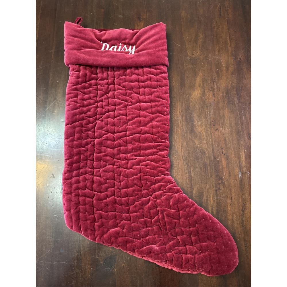 Pottery Barn Kids Teen Christmas Stocking DAISY‎ Monogram Red Velvet Large Read